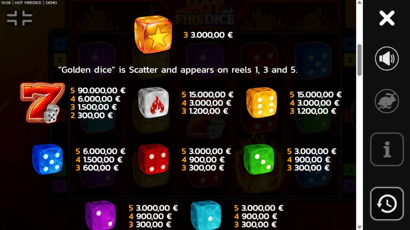 Hot Fire Dice – utbetalningstabell med ytterligare Wild